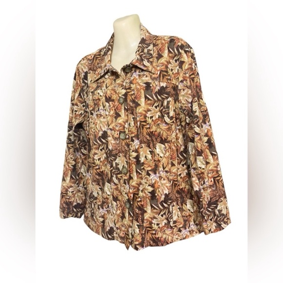 Vintage Tantrums Fall Foliage Leaves Lightweight Button Down Shacket Jacket L - Picture 2 of 5
